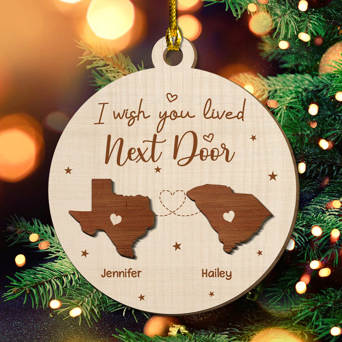 I Wish We Lived Closer - Personalized Custom Freeshape 2-Layered Wood Ornament - Image 4