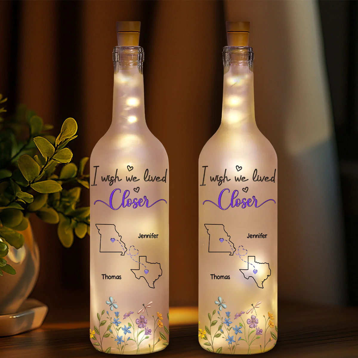 I Wish We Lived Closer - Personalized Custom Bottle Lamp - Image 2