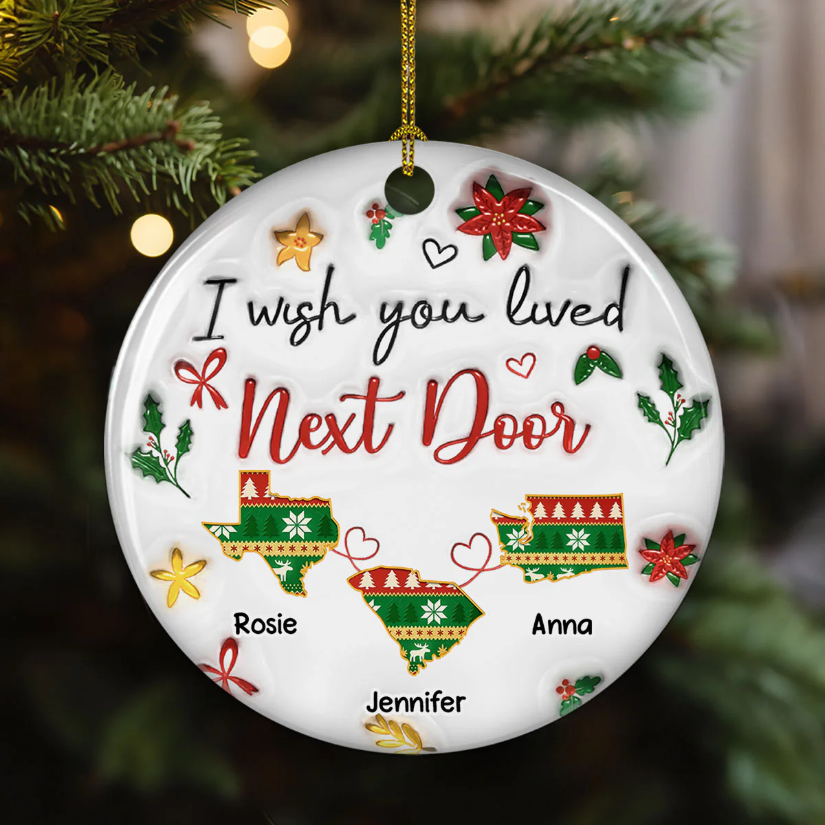 I Wish You Lived Here - Personalized Custom 3D Inflated Effect Ceramic Ornament - Image 2