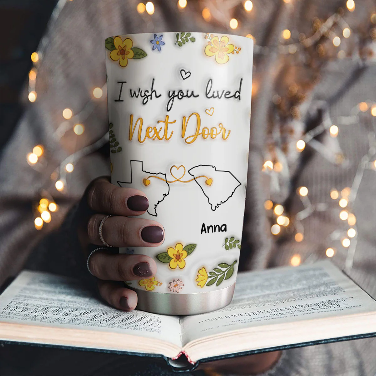 I Wish You Lived Next Door Floral - Personalized Custom 3D Inflated Effect Tumbler - Image 2
