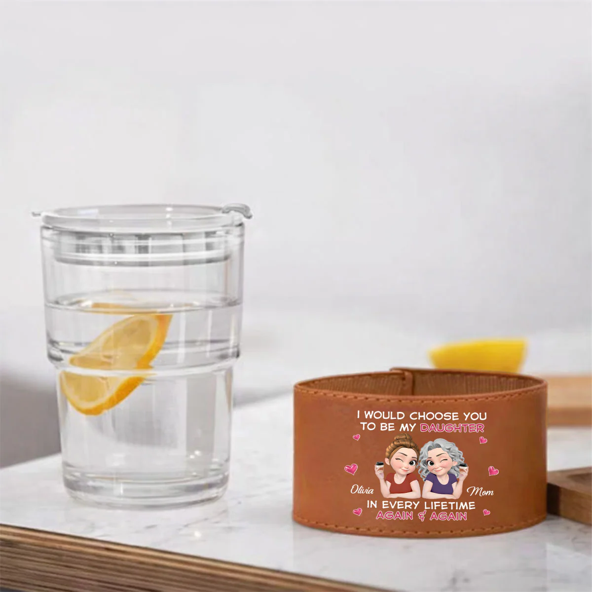 I Would Choose You In Every Lifetime - Personalized Custom Leather Glass Cup - Image 3