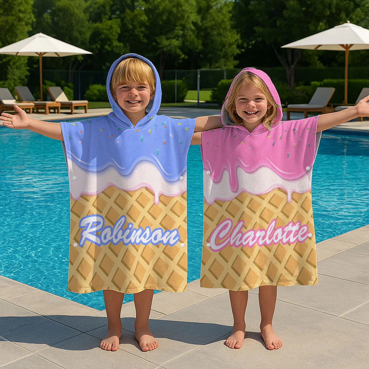 Ice Cream - Personalized Custom Hooded Beach Towel - Image 2