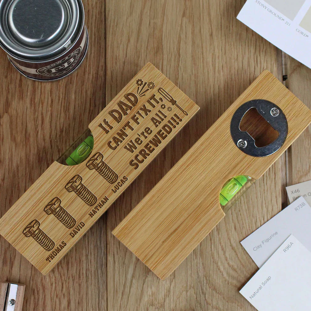 If Dad Can Not Fix It - Personalized Custom Engraved Wooden Spirit Level Bottle Opener - Image 4