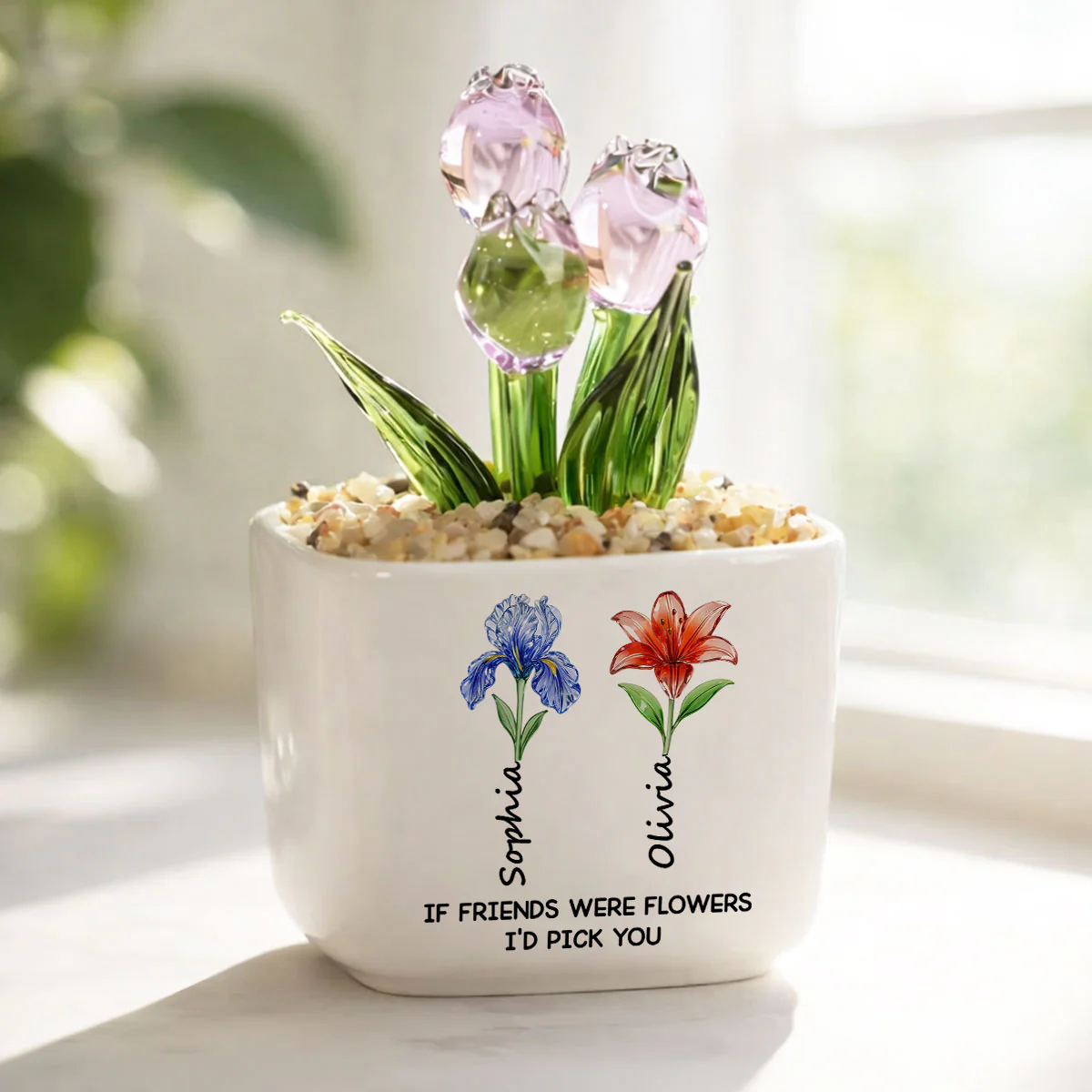 If Friends Were Flowers - Personalized Custom Glass Everlasting Tulips - Image 2