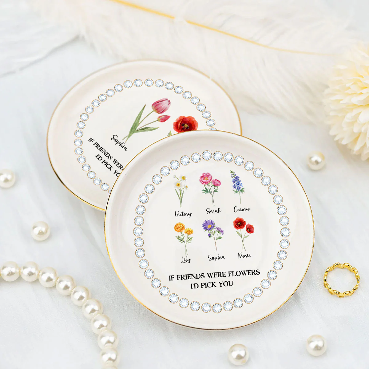 If Friends Were Flowers - Personalized Custom Jewelry Dish - Image 2