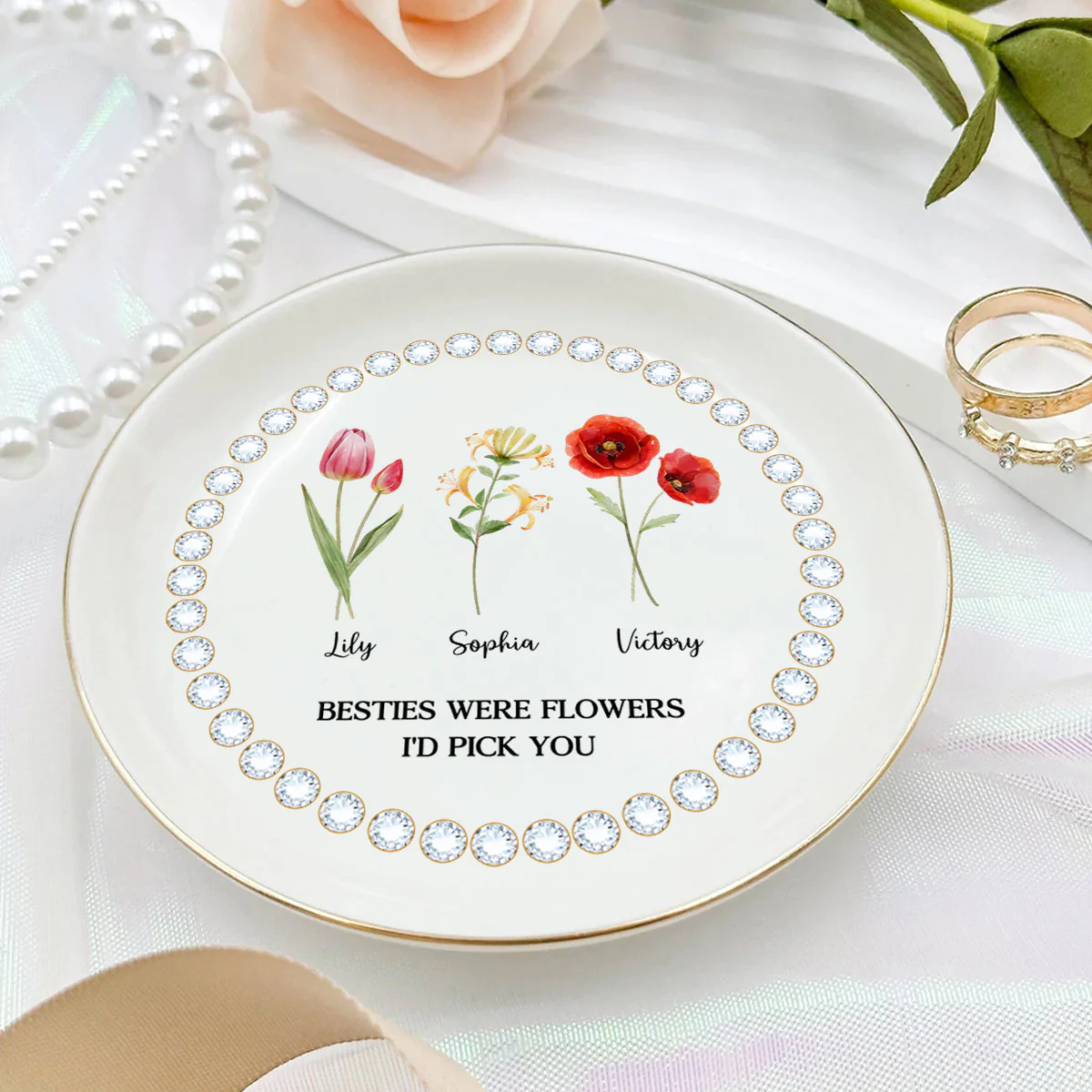 If Friends Were Flowers - Personalized Custom Jewelry Dish - Image 4