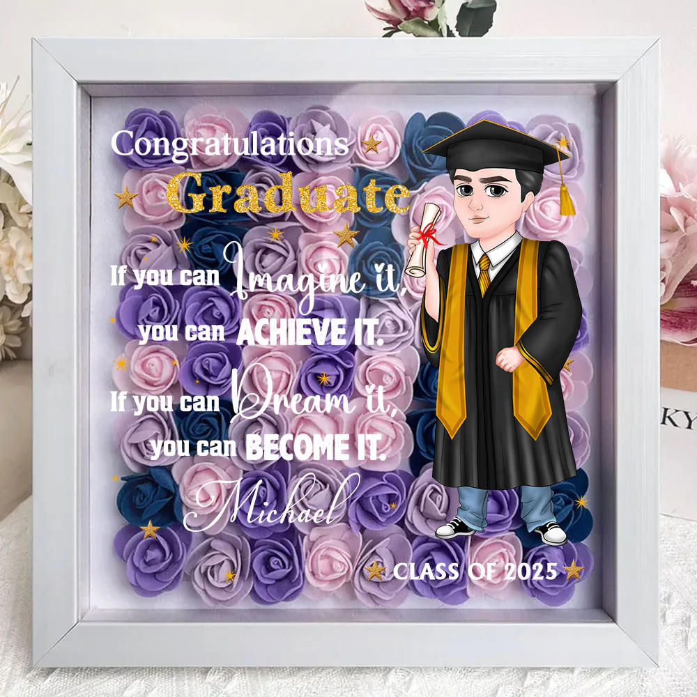If You Can Dream It, You Can Become It - Personalized Custom Flower Shadow Box - Image 6