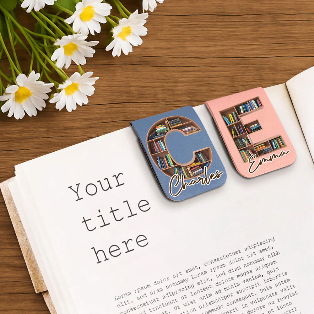 Into Books Alphabet - Personalized Custom Leather Bookmark - Image 2