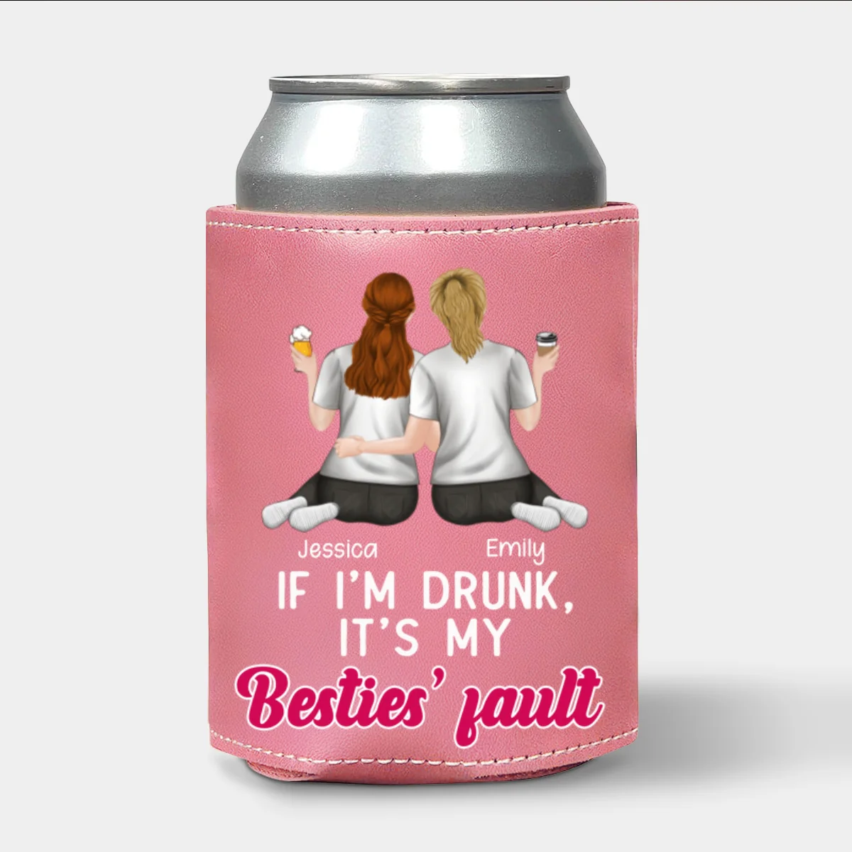 It Is My Sisters - Personalized Custom Pink Leather Can Cooler Holder - Image 7