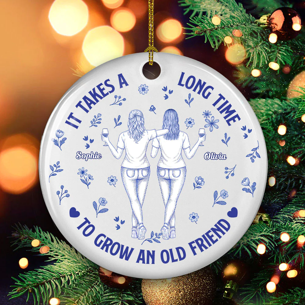It Takes A Long Time Blue Toile - Personalized Custom Ceramic Ornament - Image 2