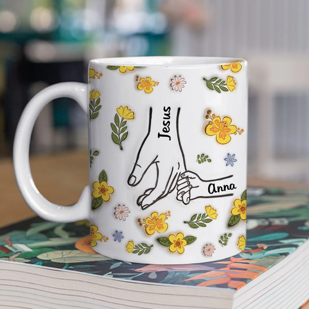 Jesus Holds Our Hand And Our Heart - Personalized Custom 3D Inflated Effect Mug - Image 2
