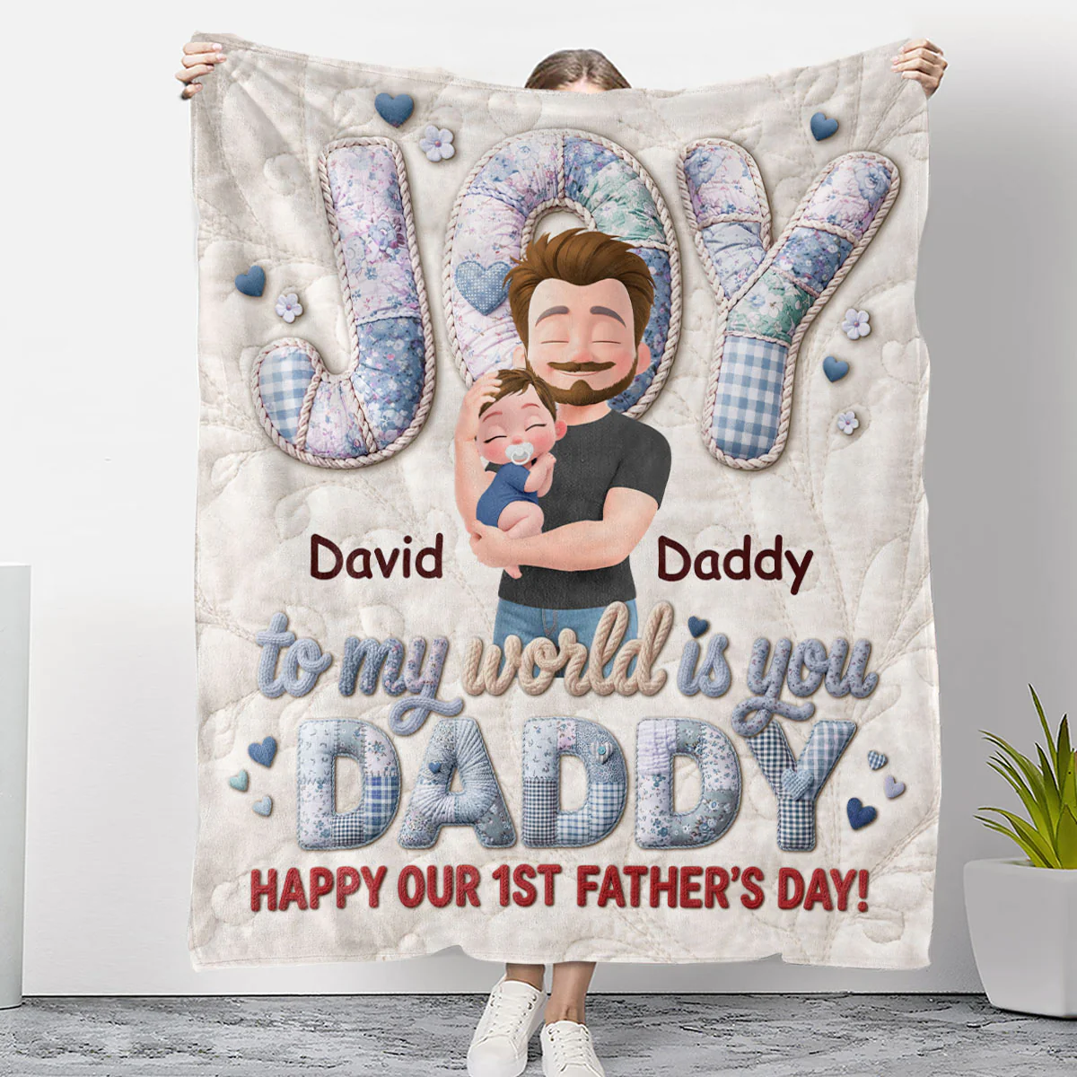 Joy To My World Is Daddy - Personalized Custom Fleece Blanket