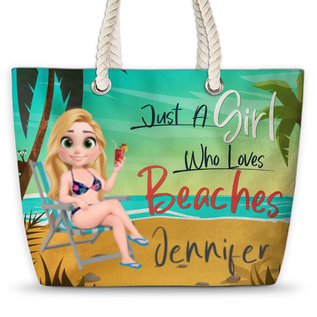 Just A Girl Who Loves Beaches - Personalized Custom Beach Bag - Image 5
