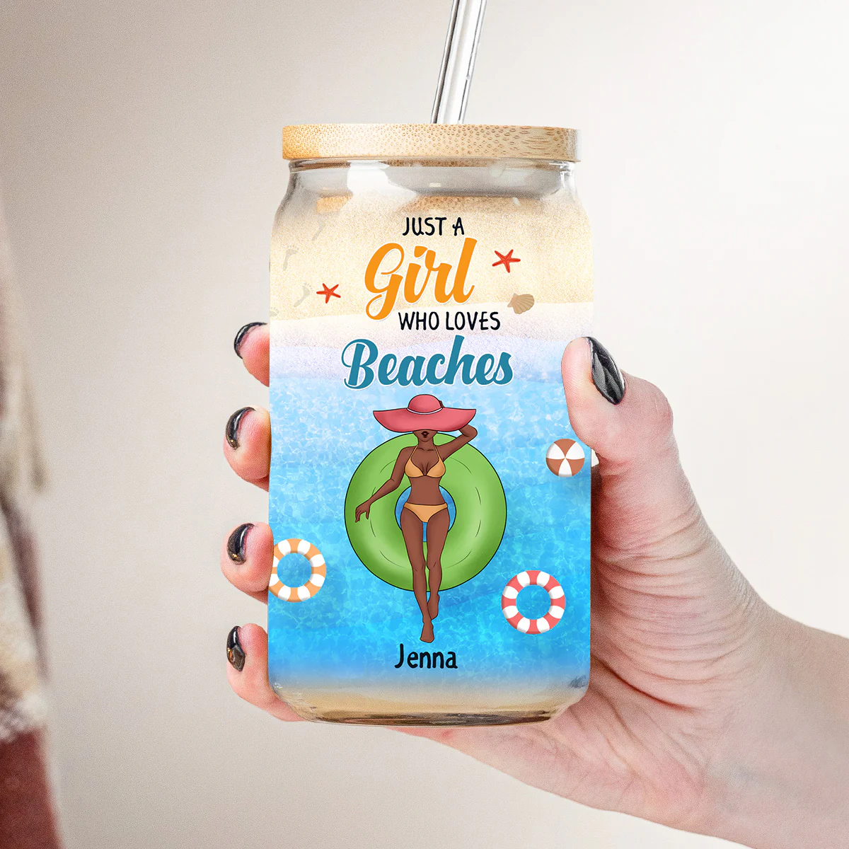 Just A Girl Who Loves Beaches - Personalized Custom Glass Can - Image 2