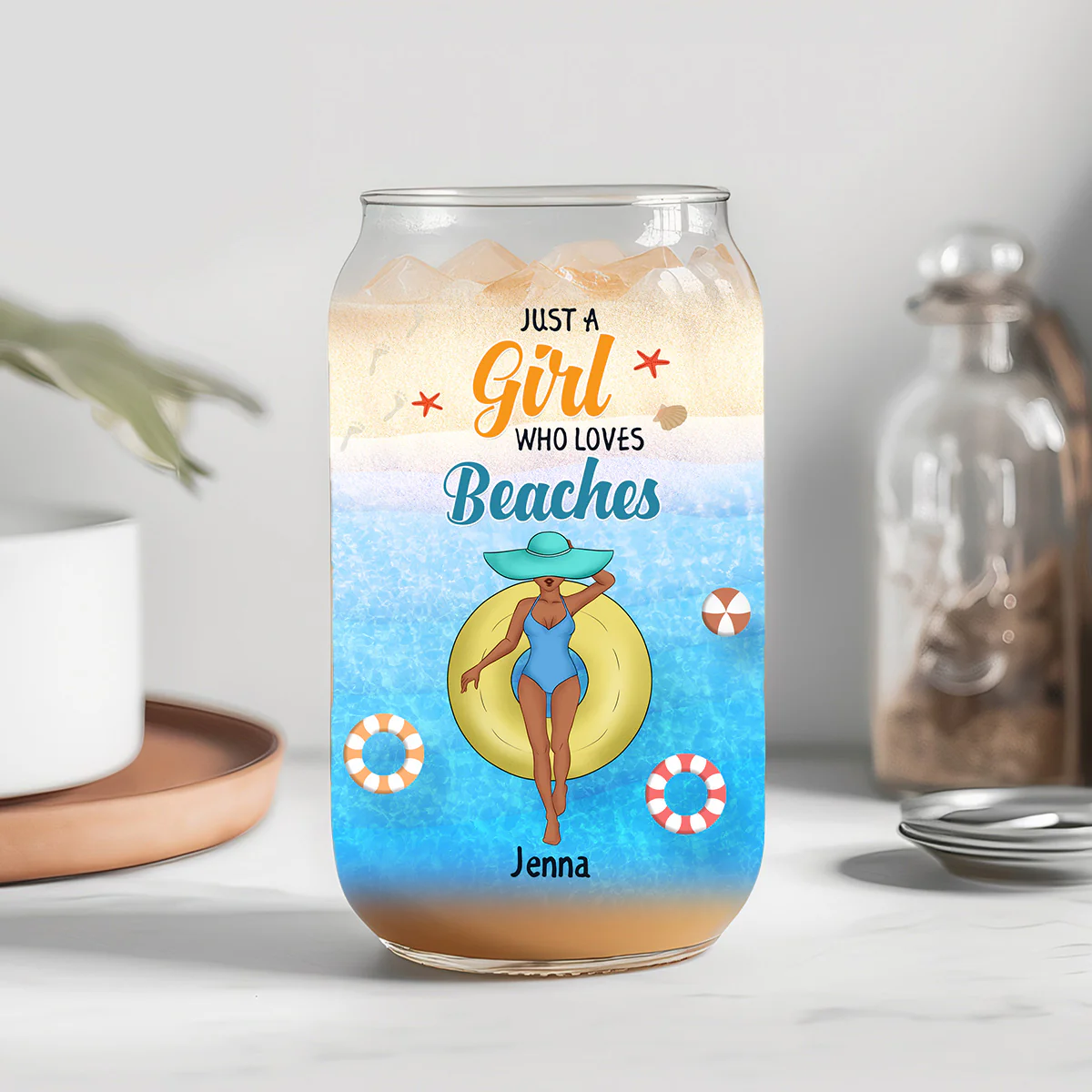 Just A Girl Who Loves Beaches - Personalized Custom Glass Can - Image 3