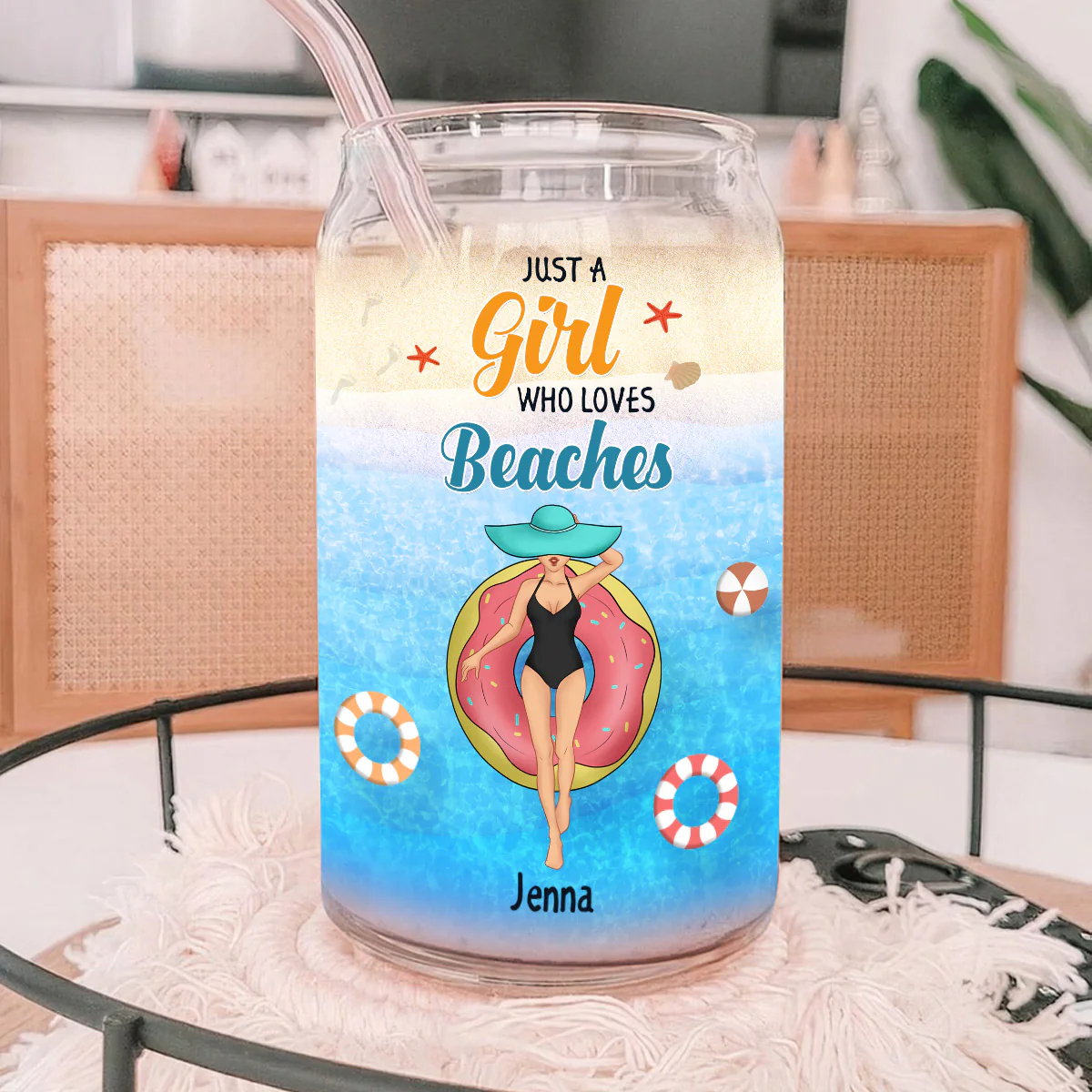 Just A Girl Who Loves Beaches - Personalized Custom Glass Can - Image 4