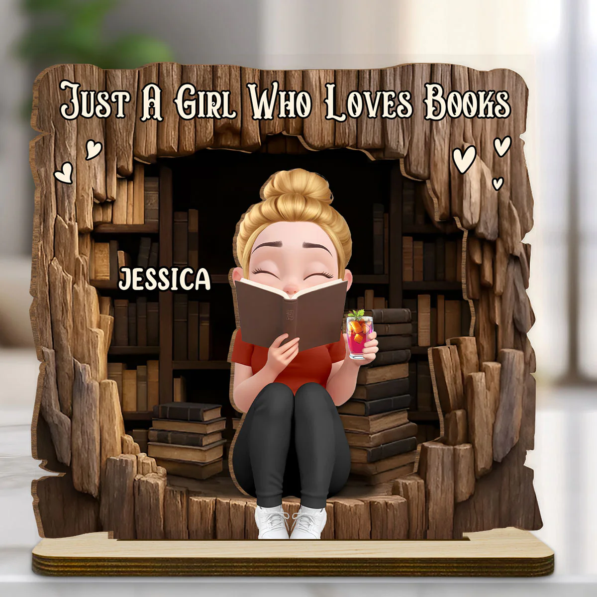 Just A Girl Who Loves Book - Personalized Custom 2-Layer Wood Plaque With Flat Base
