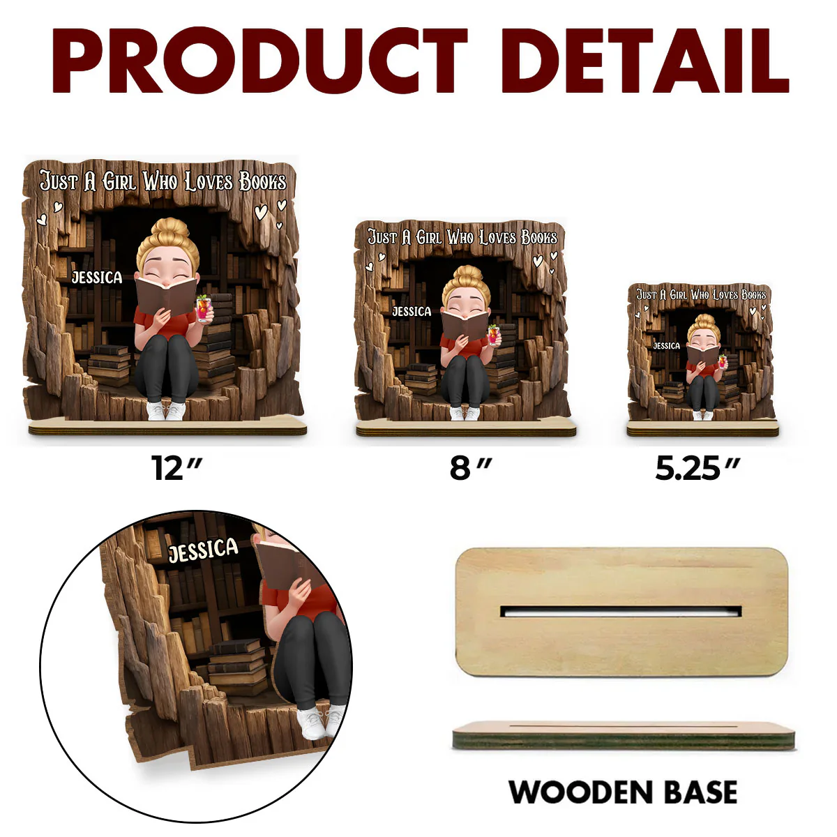Just A Girl Who Loves Book - Personalized Custom 2-Layer Wood Plaque With Flat Base - Image 6