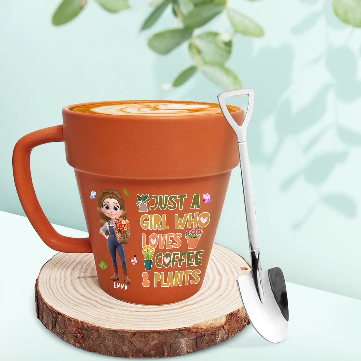 Just A Girl Who Loves Coffee - Personalized Custom Plant Pot Mug - Image 3