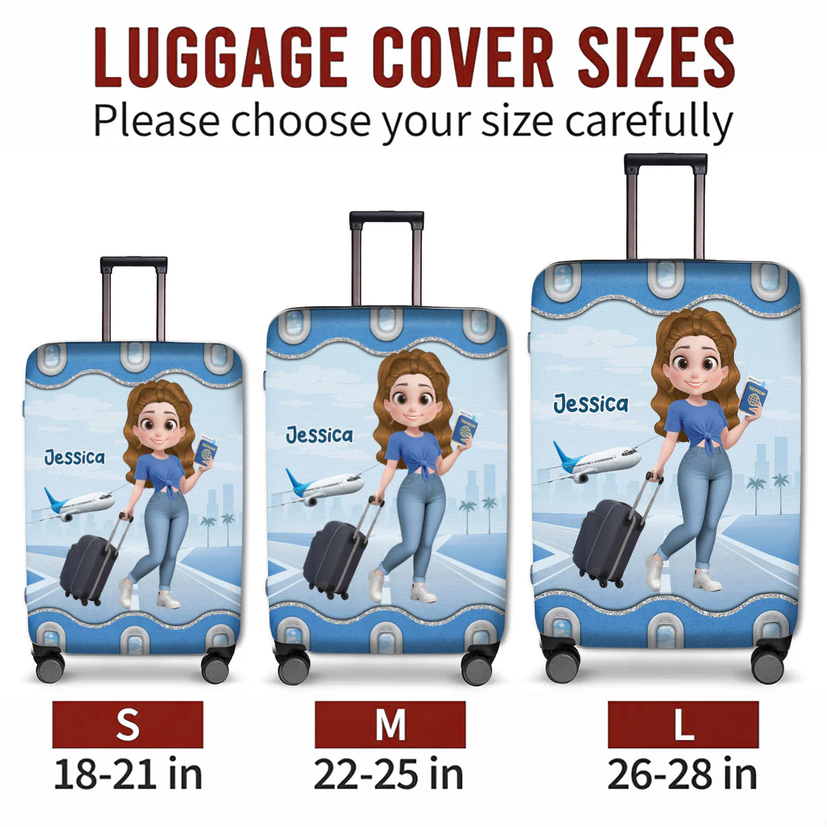 Just A Girl Who Loves Traveling Cartoonize - Personalized Custom Luggage Cover - Image 5