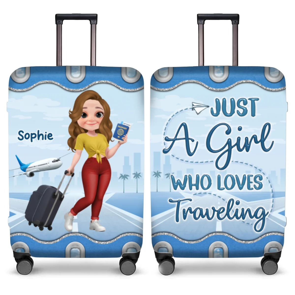 Just A Girl Who Loves Traveling Cartoonize - Personalized Custom Luggage Cover - Image 7