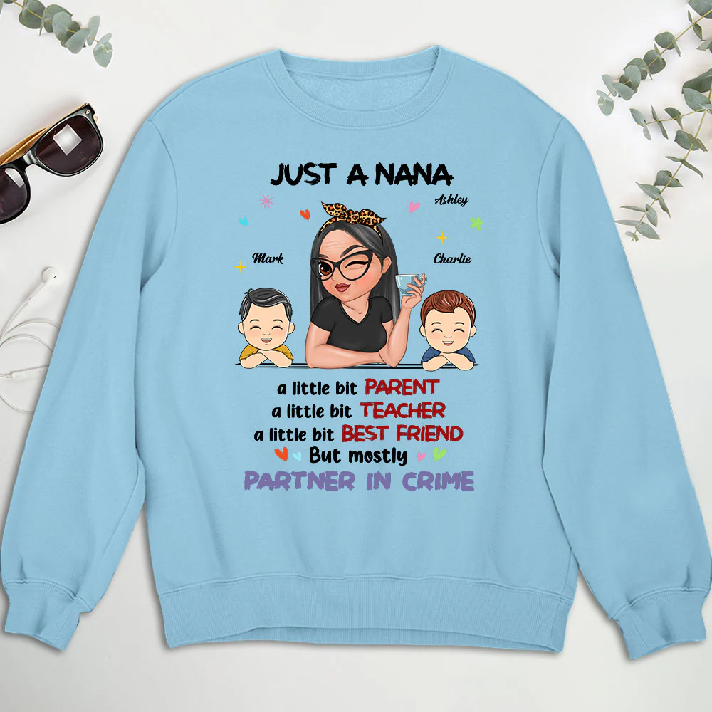 Just A Grandma Who's A Little Bit Partner In Crime - Personalized Custom Shirt - Image 2