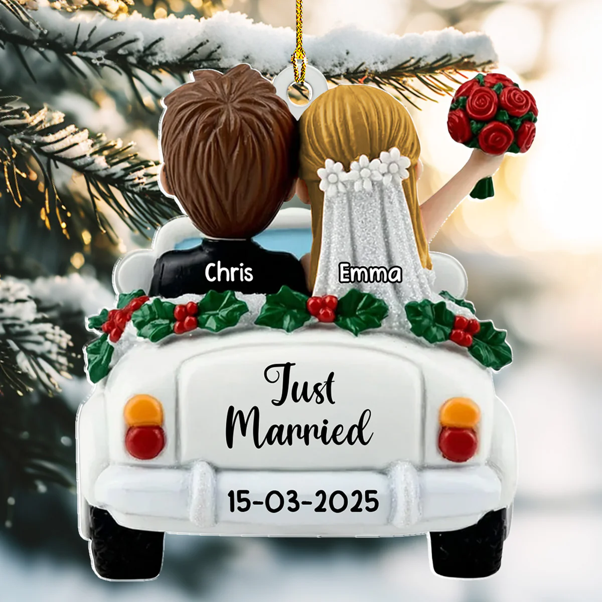 Just Married - Personalized Custom 3D Effect Acrylic Ornament - Image 2