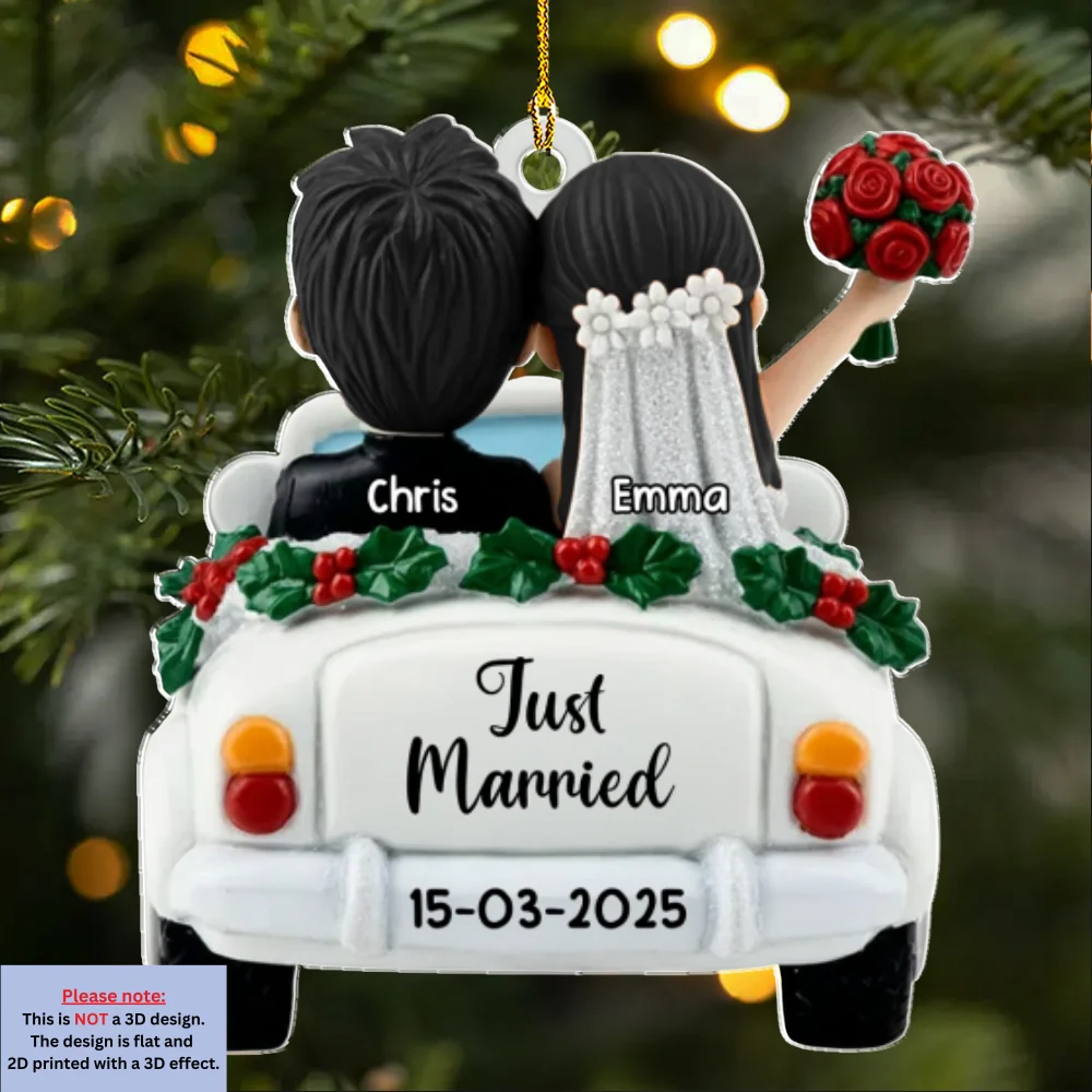Just Married - Personalized Custom 3D Effect Acrylic Ornament - Image 5