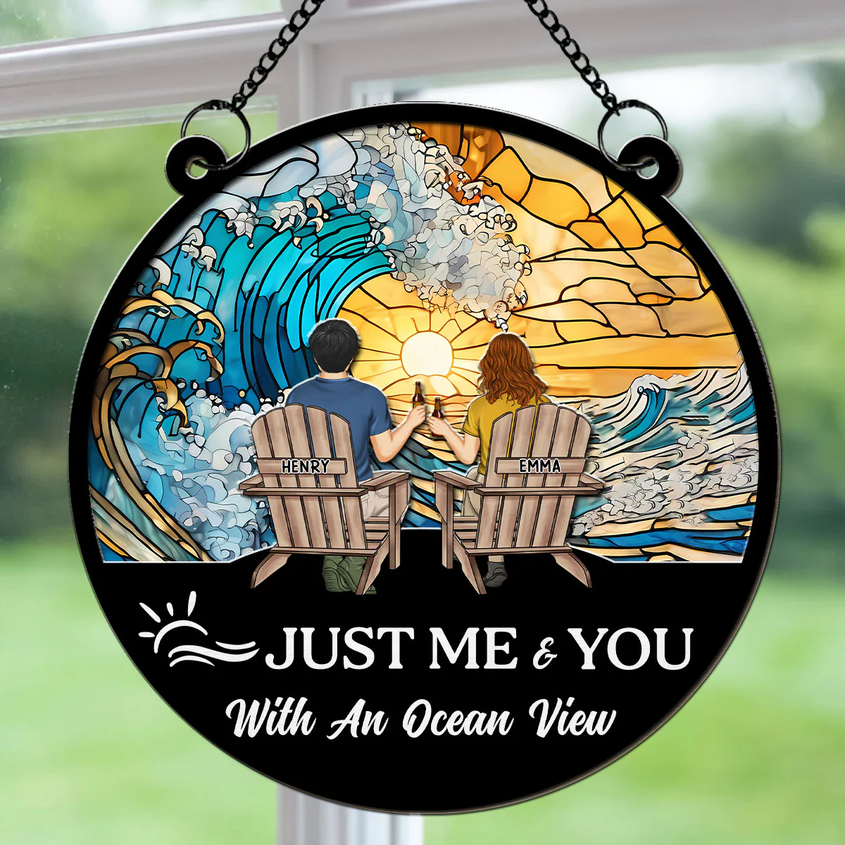 Just Me & You With An Ocean View - Personalized Custom Suncatcher