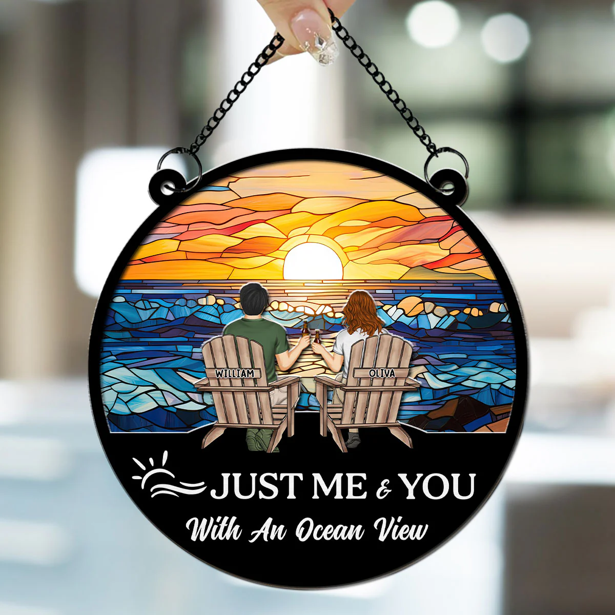 Just Me & You With An Ocean View - Personalized Custom Suncatcher - Image 2