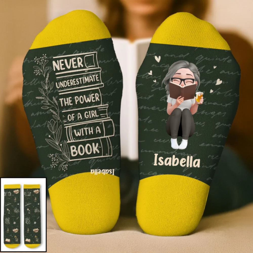 Just One More Chapter - Personalized Custom Crew Socks - Image 6