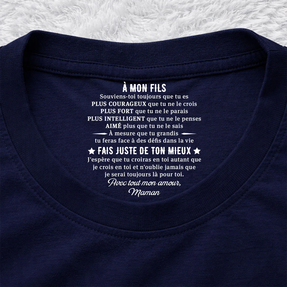 Juste Fais De Ton Mieux - T-shirt Personnalisé avec Impression à l'Intérieur du Col