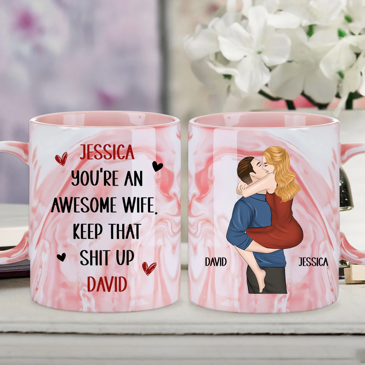 Keep That Shit Up - Personalized Custom Pink Marble Mug - Image 3