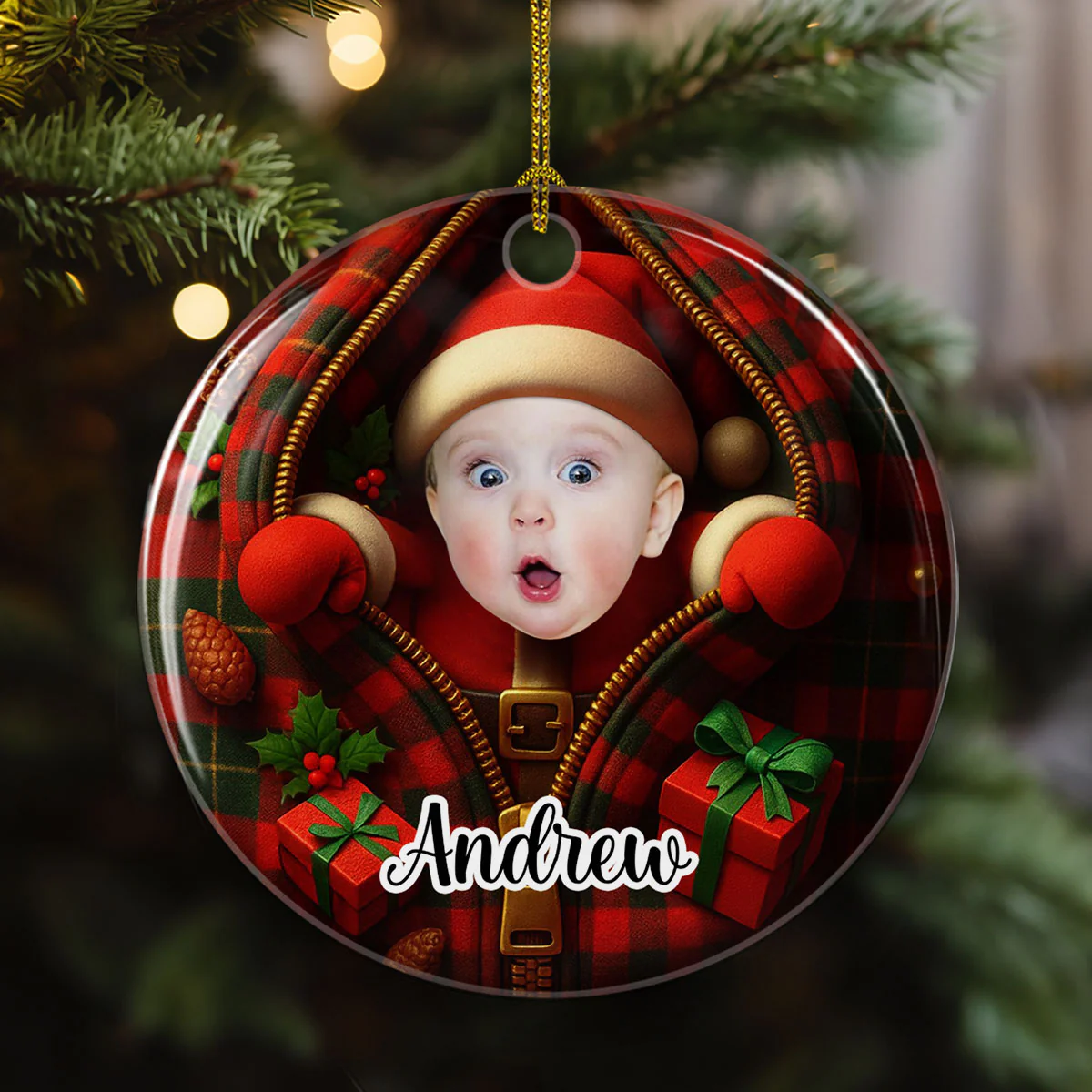 Kid Custom Photo Christmas - Personalized Custom 3D Inflated Effect Ceramic Ornament - Image 2