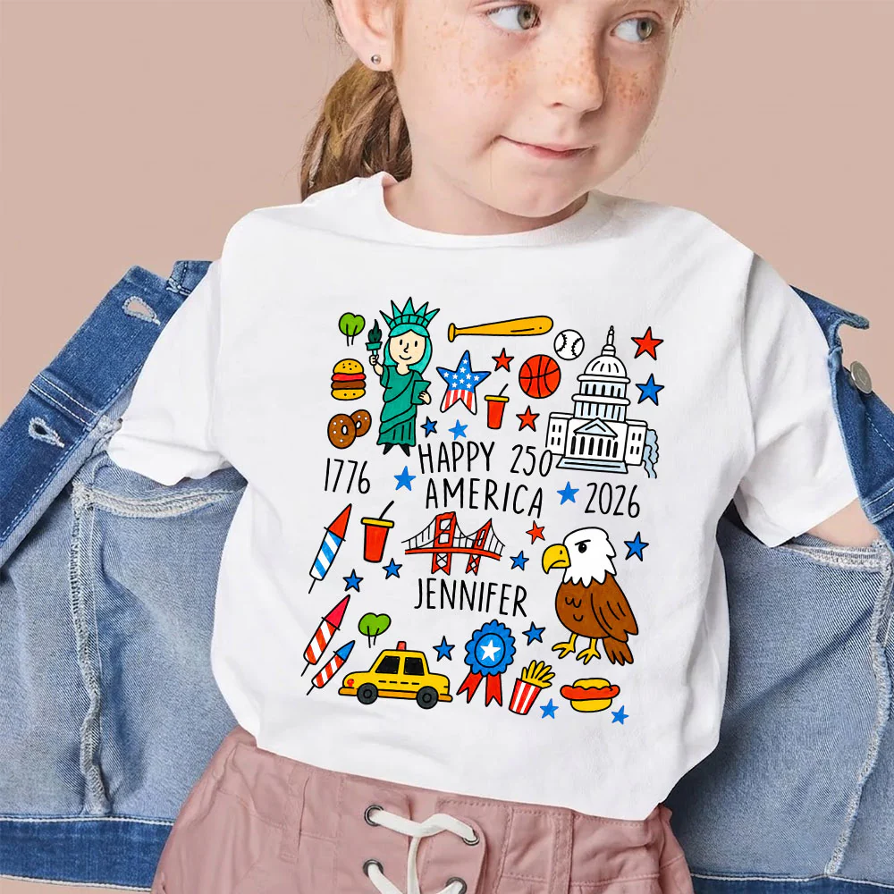 Kids Doodle Patriotic USA - Personalized Custom Youth T-shirt - Image 4