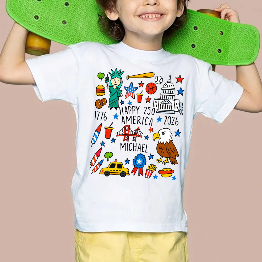 Kids Doodle Patriotic USA - Personalized Custom Youth T-shirt - Image 5