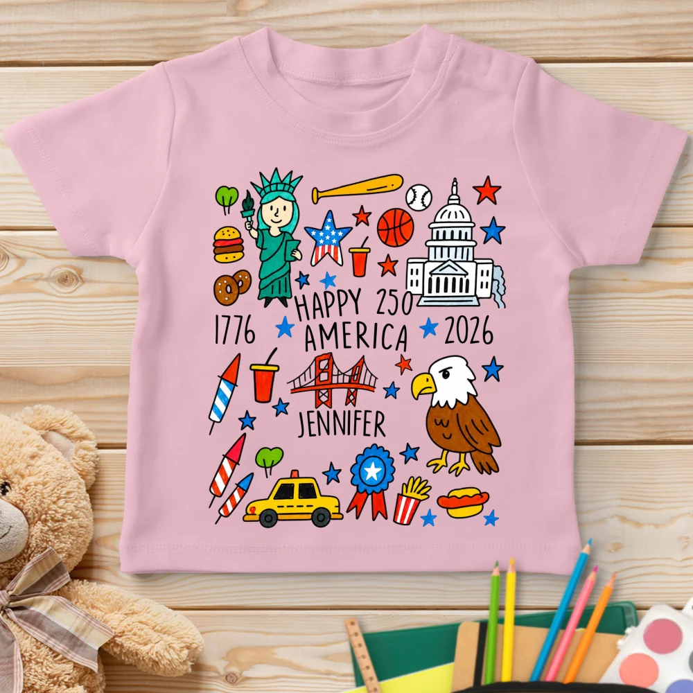 Kids Doodle Patriotic USA - Personalized Custom Youth T-shirt - Image 9