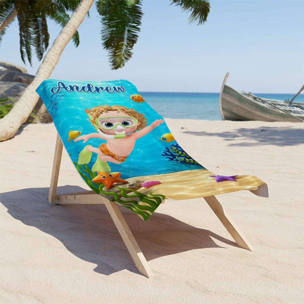 Kids Grandkids Swimming - Personalized Custom Beach Towel - Image 2