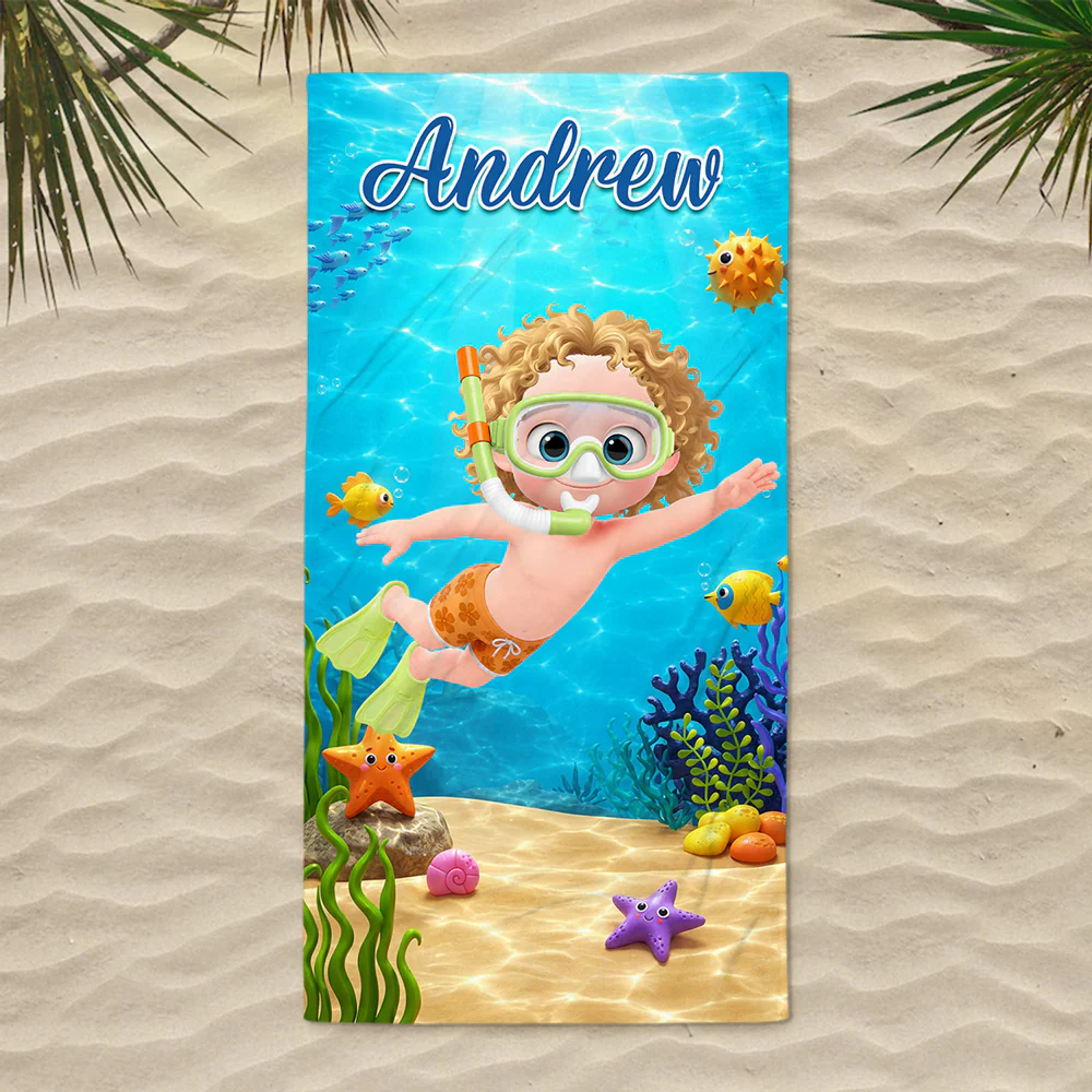 Kids Grandkids Swimming - Personalized Custom Beach Towel - Image 4
