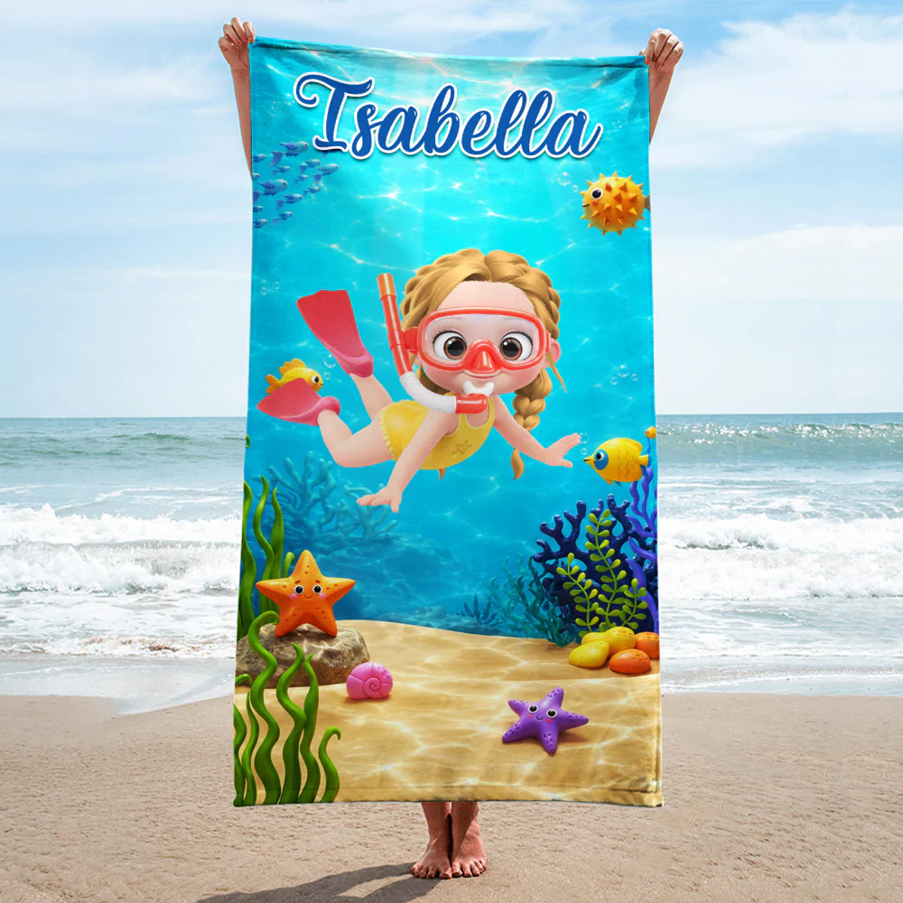 Kids Grandkids Swimming - Personalized Custom Beach Towel - Image 5