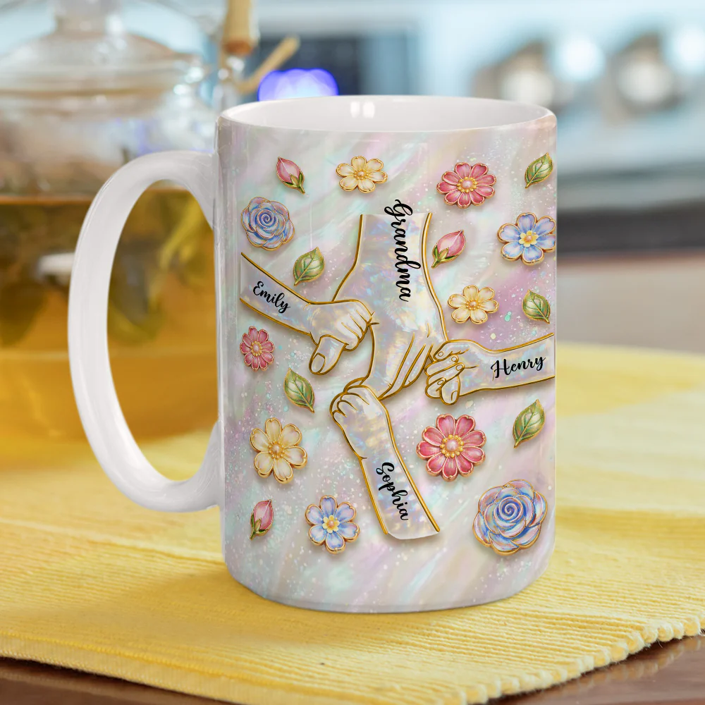 Kids Holding Hands With Mom - Personalized Custom 3D Effect Coffee Mug - Image 2