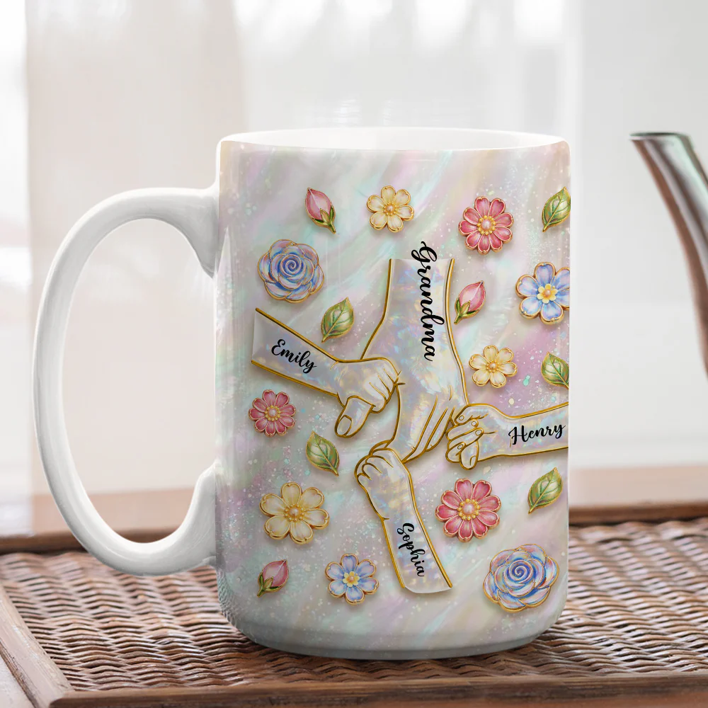 Kids Holding Hands With Mom - Personalized Custom 3D Effect Coffee Mug - Image 3