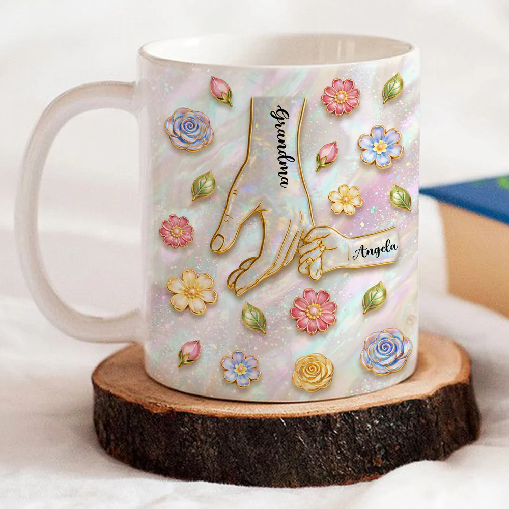 Kids Holding Hands With Mom - Personalized Custom 3D Effect Coffee Mug - Image 5
