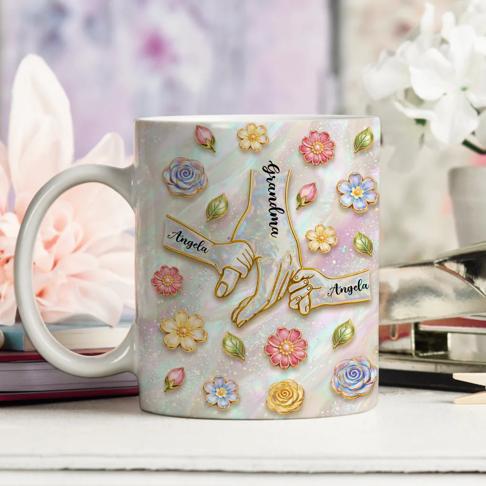 Kids Holding Hands With Mom - Personalized Custom 3D Effect Coffee Mug - Image 6