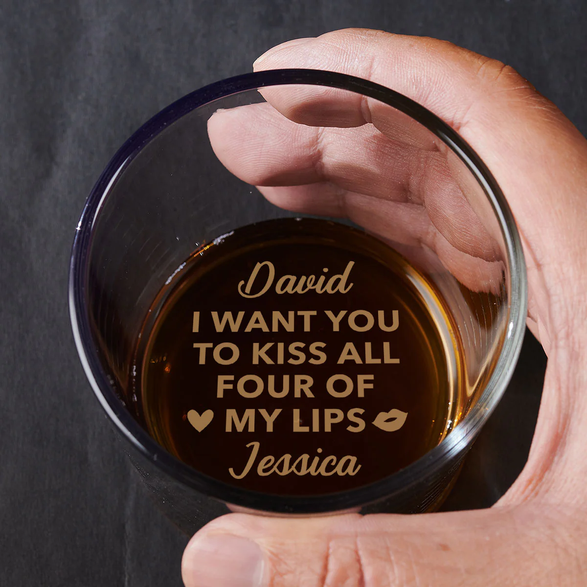 Kiss My Lips Let Play - Personalized Custom Engraved Whiskey Glass
