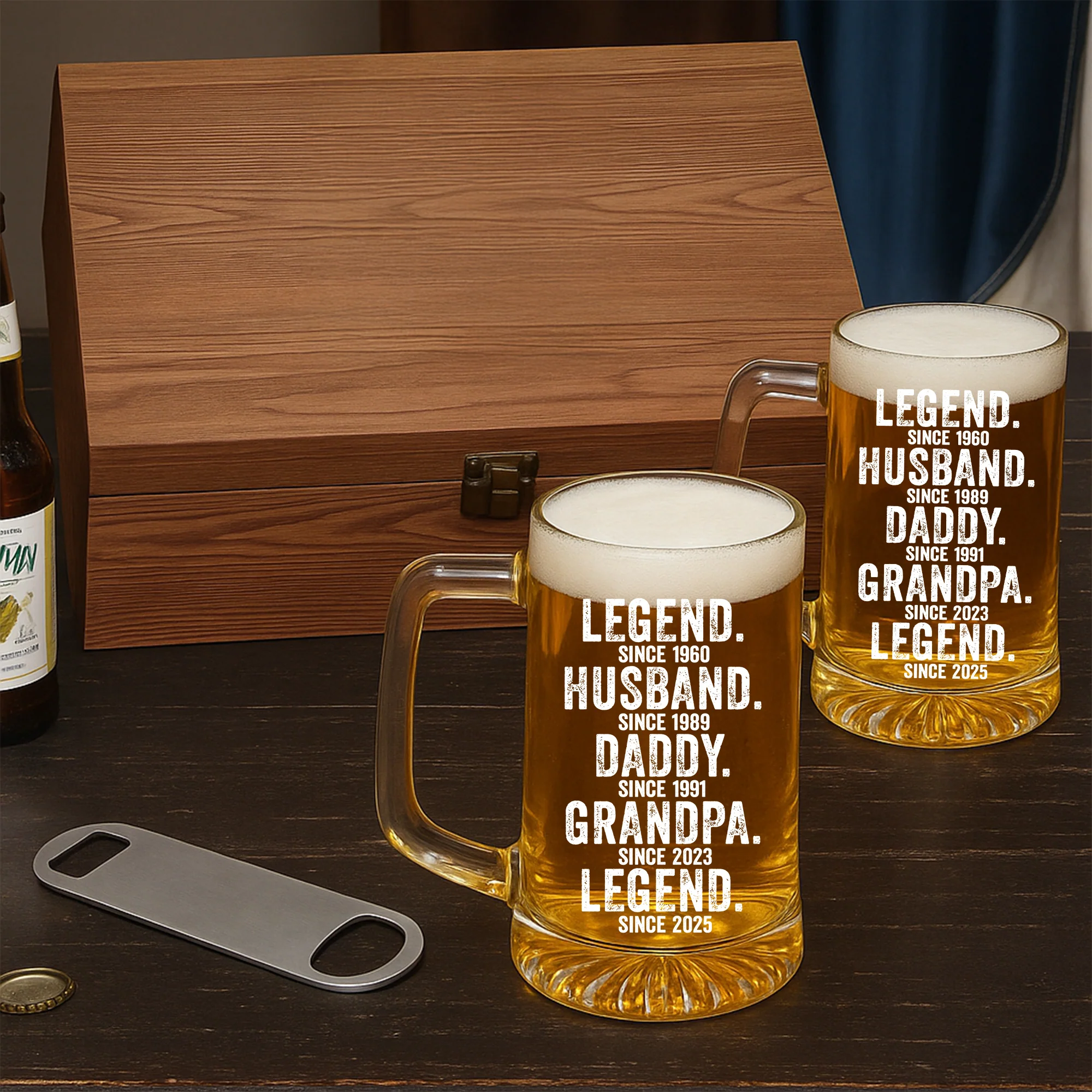 Legend Husband Dad Grandpa - Personalized Custom Beer Glass With Handle - Image 4
