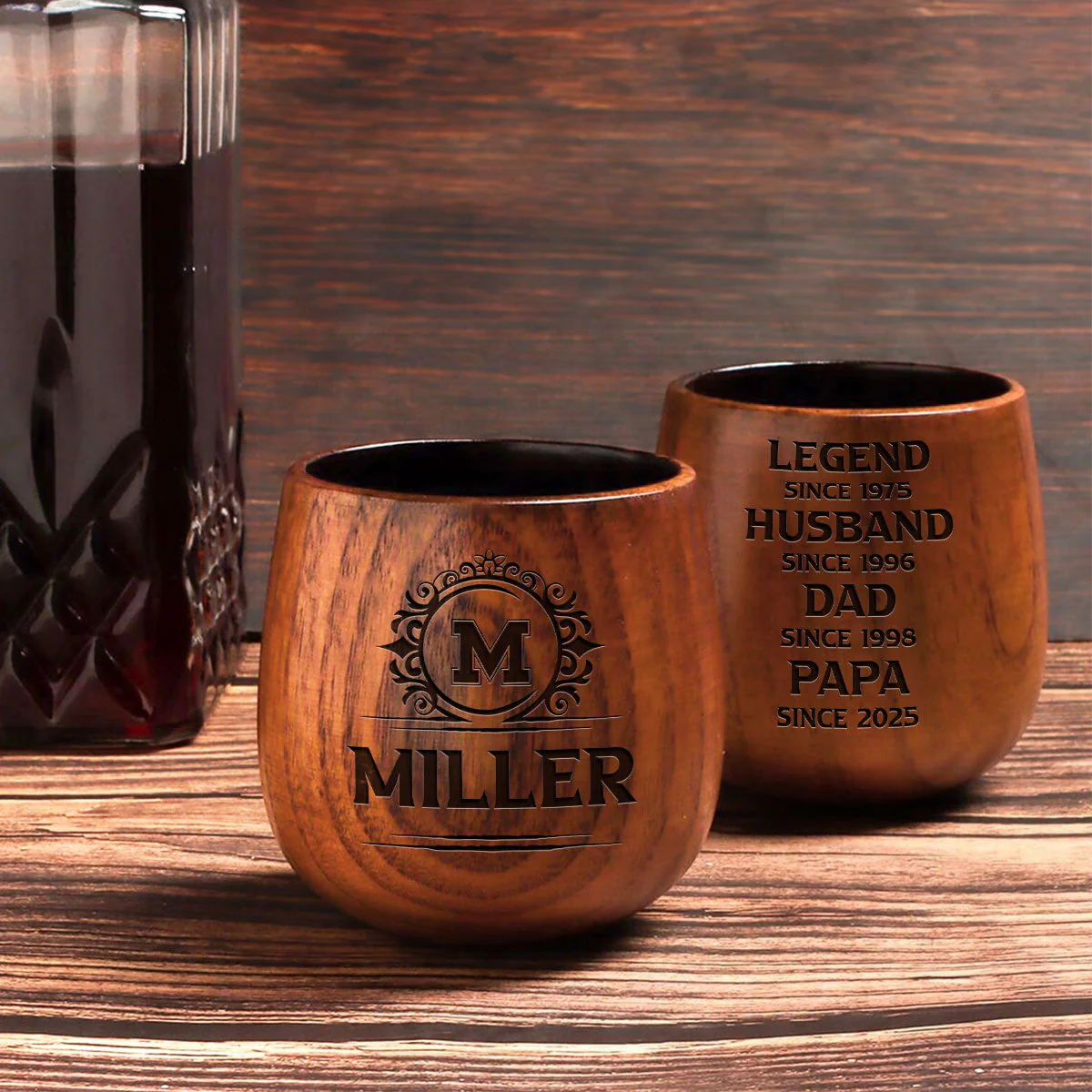 Legend, Husband, Dad, Grandpa - Personalized Custom Engraved Wooden Whiskey Glass - Image 3