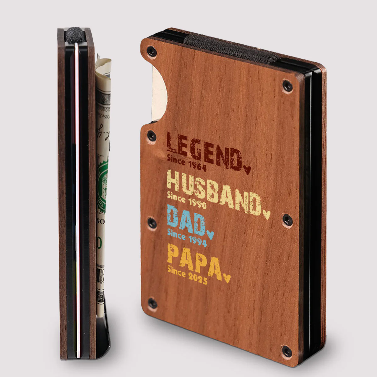 Legend Husband Dad Grandpa - Personalized Custom Wooden Card Holder - Image 2