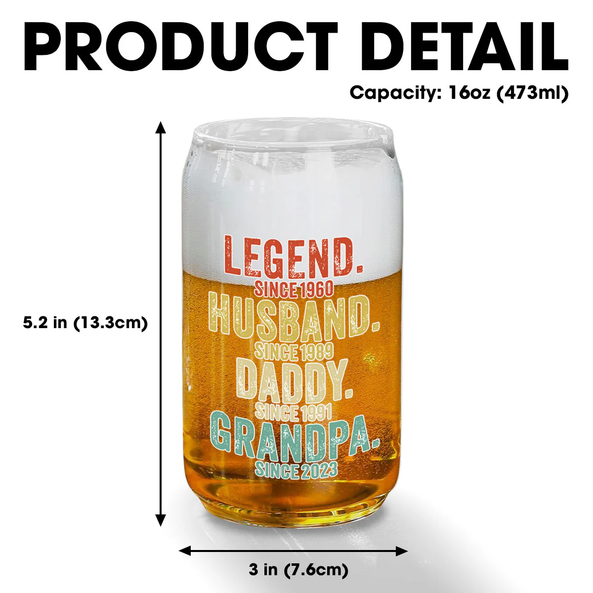 Legend Husband Dad Papa - Personalized Custom Beer Can Glass - Image 6