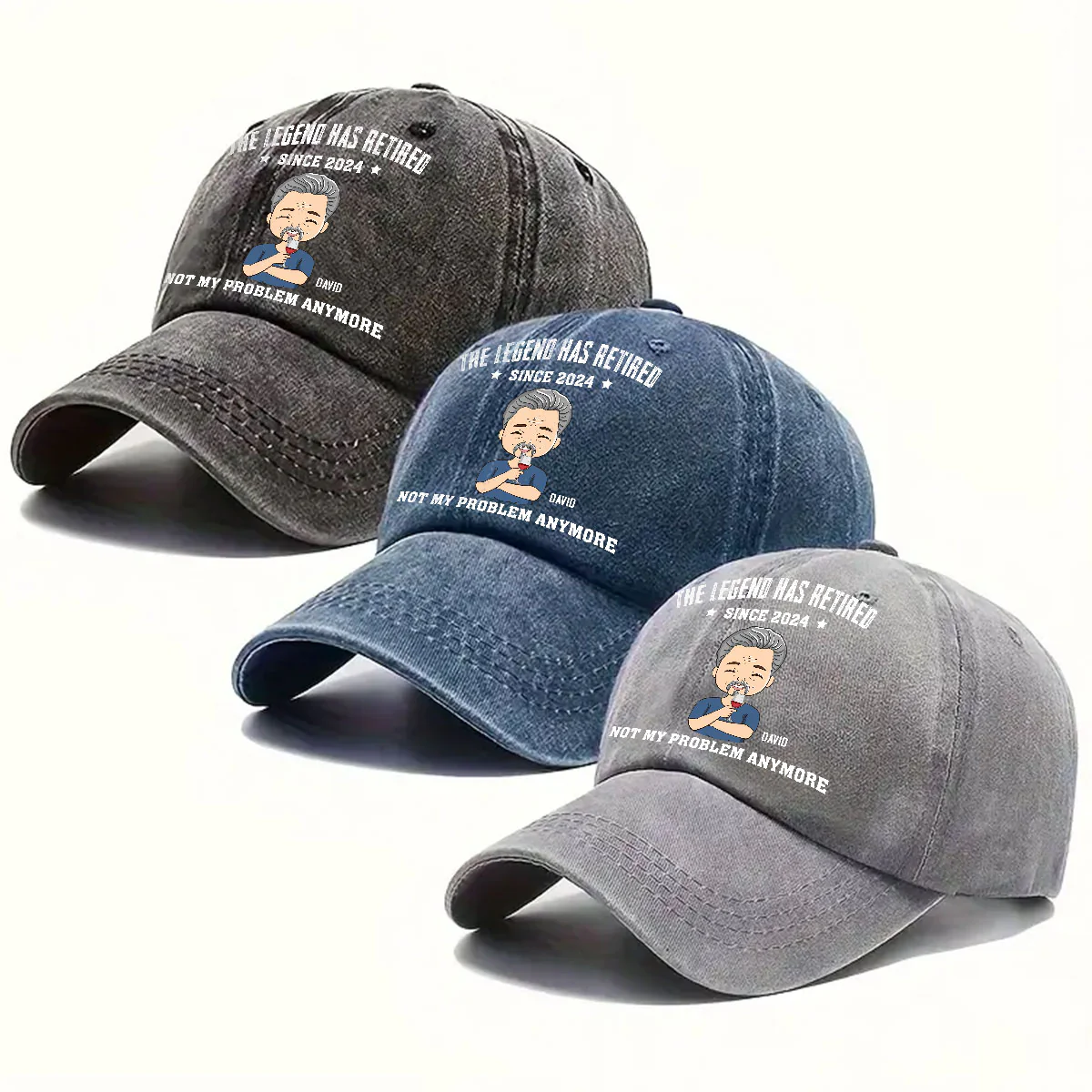 Lengend Has Retired - Personalized Custom Vintage Washed Denim Cap - Image 3